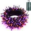 Joomer Orange Purple Halloween Lights, 66ft 200 LED Battery Operated String Lights Waterproof with 8 Modes & Timer Function for Halloween Outdoor Indoor Decorations