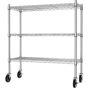 Auslar 3-Shelf Storage Shelves with Casters Heavy Duty 3-Tier Rolling Cart Utility Racks Adjustable Wire Metal Storage Shelving, Chrome
