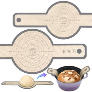 Silicone Bread Sling for Dutch Oven, 2 Pcs Non-Stick & no objectional odor Bread Baking Mat Set, antislip Reusable Bread Sling with Long Handle to Transfer Sourdough, large, Gray (8.3"+9.5")