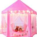 Sumbababy Princess Castle Tent for Girls Fairy Play Tents for Kids Hexagon Playhouse with Fairy Star Lights Toys for Children or Toddlers Indoor or Outdoor Games (Pink)