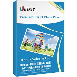 Uinkit 11x17 100 Sheets Photo Paper Glossy Inkjet 48lb Single Side Print Poster Playbill Obituary Papers for Funerals Bulletin Gallery Show Photographic 11 x 17 Copy Printing A3 Value Packed