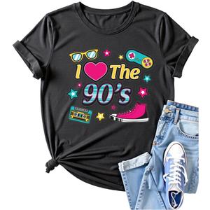 80s 90s Outfit for Women Vintage 80s Music Graphic Tshirt Retro 80's Party Short Sleeve Blouse Tops (Black, XL)