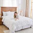White Comforter Set Full Size Bed in A Bag 7 Piece Pinch Pleat Bedding Set, Pintuck Ruched Flowers Bed Set with Comforter, Sheets, Pillowcases & Shams
