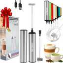 Rechargeable Milk Frother Battery Operated,2-Speed Portable Travel Frother,Electric Milk Foamer Coffee Frother for Latte, Cappuccino, Hot Chocolate Drink Mixer with Double Mini Whisks and USB Cable (Silver)