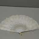 Fumwase Foldable Feather Fan Embroidered Flower Handheld Chinese Folding Fans 1920s Feather Fan Flapper Hand Fan for Costume Party Wedding Dancing Decoration (White)