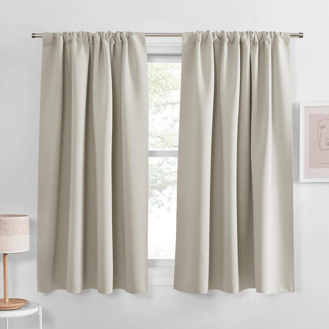 PONY DANCE Cream Blackout Curtains 63 inch Long for Bedroom, Ivory Rod Pocket Thermal Insulated Room Darkening Living Room Drapes Privacy Protection Window Curtain for Nursery, 42 x 63 inch, 2 Panels