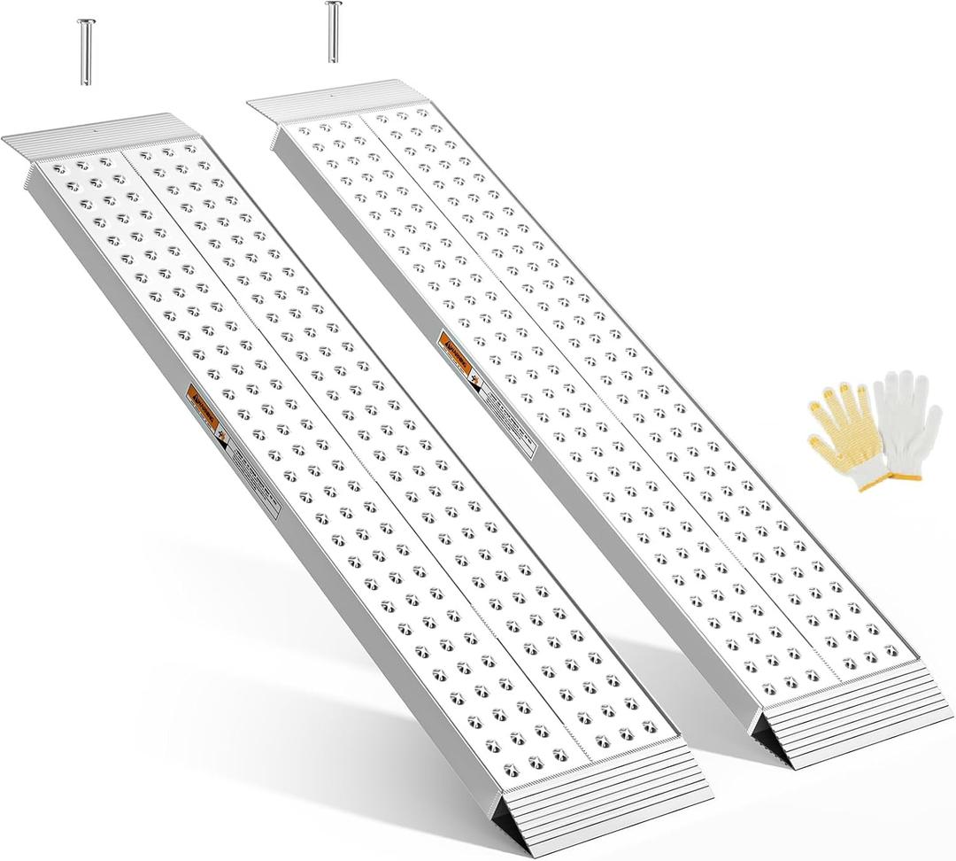 Aluminum Shed Ramp 55x12inch, gardhom 2PCS Riding Mower Ramps 3000lbs Capacity for Curb Steps Stairs Dirt Bike Motorcycle Lawn Mower Snow Blower Loading Ramps