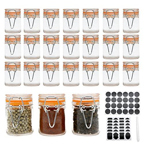 Homelike Style 1.7 oz Mini Glass Spice Bottles, 24 Pack Small Glass Jars with Airtight Lid and Leak Proof Rubber Gasket, Empty Spice Containers with Labels for Home and Kitchen