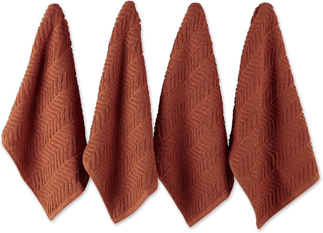 DII Luxury Barmop Collection Chevron Dishtowel Set, 16x19, Spice, 4 Piece