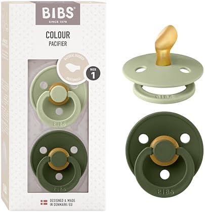 BIBS Pacifiers 0-6 Months | 2-Pack Soothers | Anatomical Nipple | BPA-Free Natural Rubber | Made in Denmark | Sage/Hunter Green Color Pacifier