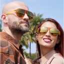 Jefoo Polarized Aviator Sunglasses for Women Men Retro Trendy Sports Sunglasses for Outdoor UV400 Protection, Yellow Amber Frame / Bronze Mirrored Lens