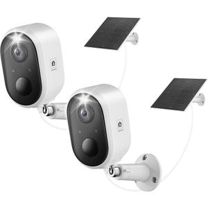 Solar Security Camera Outdoor Wireless 2 Pack, 2K Color Night Vision, Battery Powered PIR Motion Detection,2.4GHz WiFi Cameras for Home Surveillance, Light and Sound Alarm, 2-Way Audio
