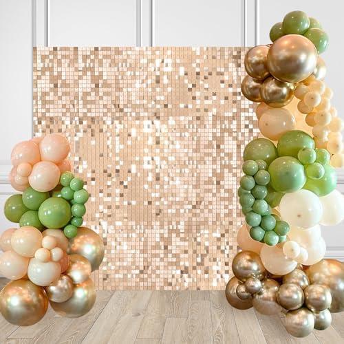 Sequin Wall Backdrop Champagne Glitter Square Photo Backdrop 9FTx4FT Birthday Shimmer Wall for Bachelorette Anniversary Photograph Backgrounds Decor