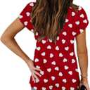 Roshop St Patricks Day Shirt Women Petal Sleeve V Neck Lucky Clover Irish Shamrock Shirts (L)