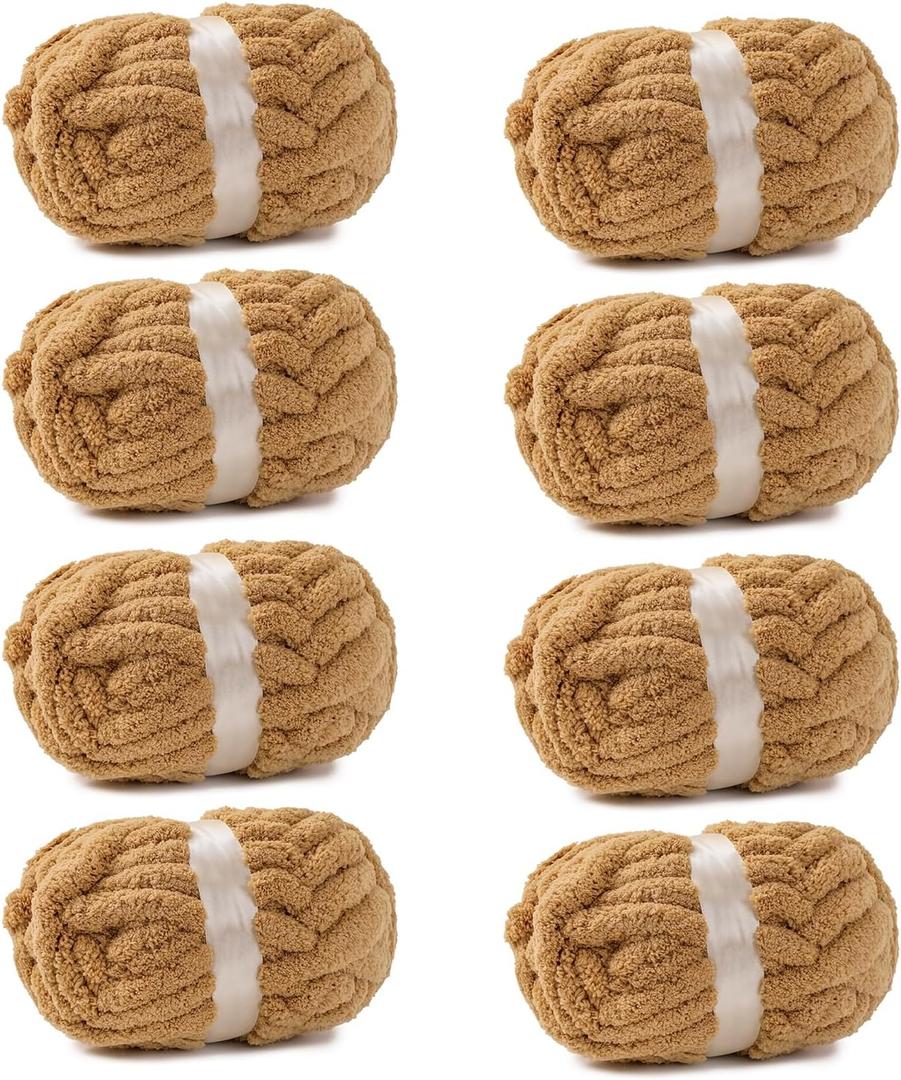 bearberry Jumbo Chenille Yarn, Super Bulky 6 - Extra Plush & Skin-Friendly for Chunky Knit Blankets, Arm Knitting & Crocheting 8-Pack (8oz/25yd Per Skein), Machine Washable, Ultra Soft, Camel