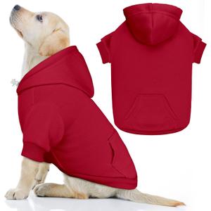 Dog Sweaters for Medium Dogs Dog Hoodie Pet Sweater Solid Soft Brushed Fleece Pet Clothes Hoodie Sweatshirt with Pocket(Red-M)
