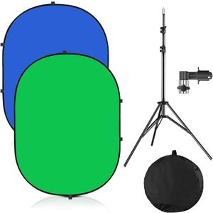 5x7ft/1.5x2m Chromakey Backdrop with 7.8ft/2.4m Stand, 2-in-1 Green Screen and Blue Screen Reversible Collapsible Background Panel for Photography Studio, Live Streaming, Video Shooting, Games