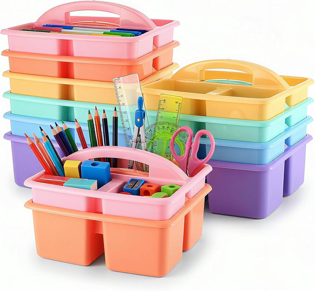 Threehoney 12 Pack Classroom Caddy 3 Compartment with Handle, Macaron