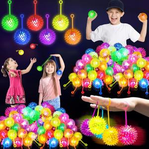 24PCS Light Up Ball, Bouncy Balls for Kids, 6 Colors LED Flashing Squeaky Ball, 2.55inch Light Up Toys, Fidget Sensory Toys, Glow in The Dark Party Favors for Teens, Adults, Children