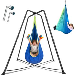 Swing Stand Frame with Sensory Pod Swings and Chair,X-Shaped Swing SetHeavy-Duty Metal Hammock Chair StandKids & Adults, Indoor Outdoor 330LBS(Blue)