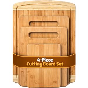 Bamboo Cutting Board Set - Wood Boards for Kitchen, Chopping With Juice Groove for Meat, Cheese and Vegetables - Large Butcher Block, Cheese & Charcuterie (Set Of 4)