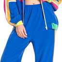 Womens 80s Tracksuit Retro Hip Hop Windbreaker Women Disco Tracksuit Sets Colorblock One Piece Outfits Set (Medium, Yellow)