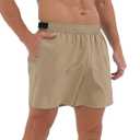 ODODOS Men's Athletic Shorts with Pockets 5" Quick Dry Lightweight Workout Gym Running Shorts, Tan, Small