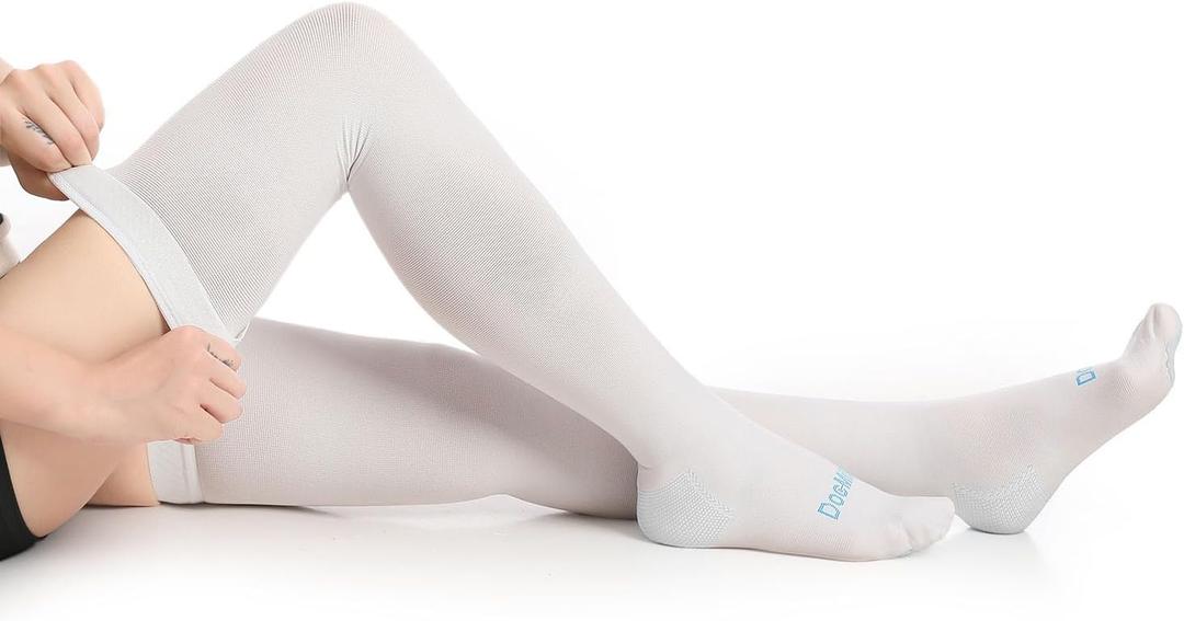 Doc Miller TED Hose Thigh High Anti Embolism Stockings for Women & Men, Hospital Style Surgical Stockings, Plus Size White Compression Socks 15-20mmHg, Support Hose with Inspection Hole (3XL)