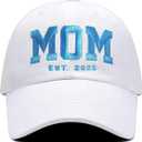 Mom Est 2025 Hat for Women, New Mama Gifts, Embroidered Mommy Cap for Women, Gift for New Moms. White Mom Hat