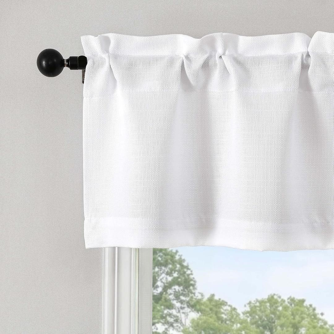 Gwine White Valance for Windows, Light Filtering Faux Linen Textured Kitchen Valance for Window, Rod Pocket Small Short Curtain for Bathroom Laundry Room Basement, 60Wx14L inch, 1 Piece