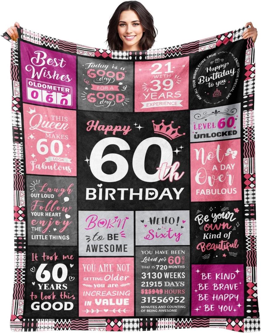Sruemiul 60th Birthday Gifts for Women - 60th Birthday Decorations for Woman - 60 Year Old Birthday Gifts - Happy 60th Birthday Gift Ideas for 60 Year Old Woman - 1966 & 60th Birthday Blanket 60"x80"