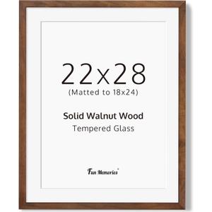 22x28 Picture Frame, 22 x 28 Poster Frame, Solid Walnut Wood & Tempered Real Glass, 22"x28" Wood Frame for Wall, Wooden 22 by 28 Frame for Home Decor, Large 22x28 Inch Art Frame, 1 Pack