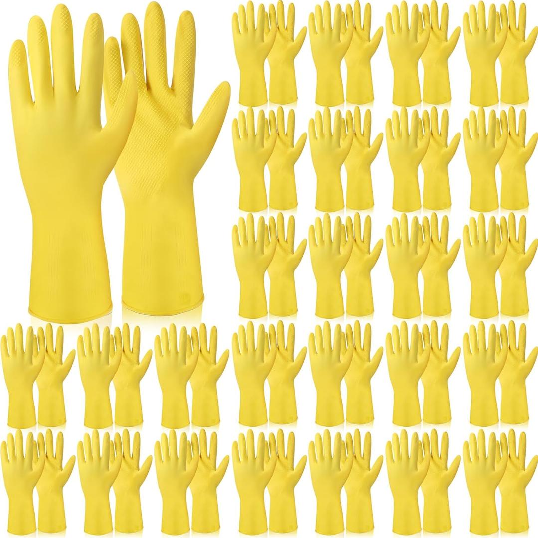 36 Pair Reusable Household Gloves Long Rubber Dishwashing Gloves Kitchen Cleaning for Dishes Clean Gardening (Large, Yellow)