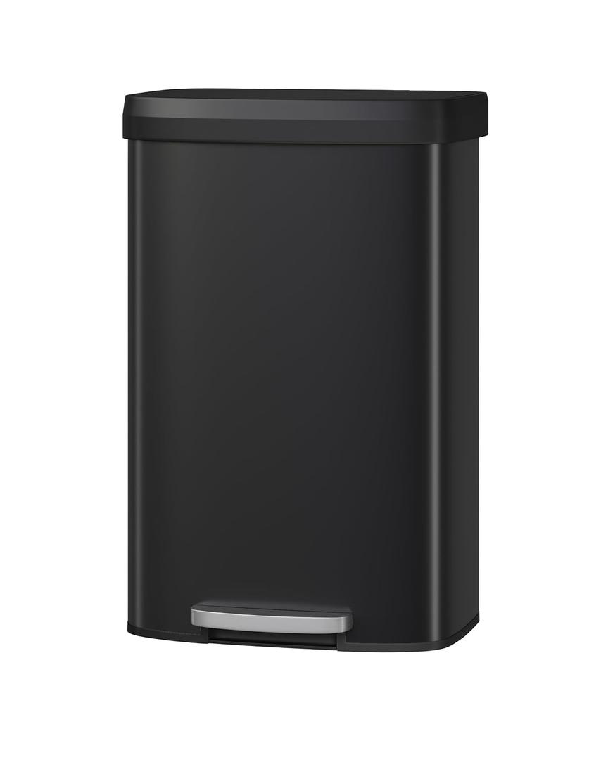 Garvee 21 gal / 80 L Metal Trash Can with Lid, Large Garbage Can for Kitchen, Rustproof Step-on Kitchen Metal Trash Bin with Liner Rim, Rear Handle, Soft Close Plastic Lid, Black