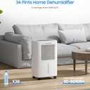 2500 Sq.Ft Dehumidifier for Basement with Drain Hose, Glowells 34 Pints Dehumidifiers for Home, Bathroom, Bedroom Large Room, RV, Three Modes, Quiet with Smart Compressor, Dry Clothes, 24H Timer