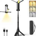 Rechargeable Work Light with Stand, Outdoor LED Cordless Camping Light with Portable Telescopic Bracket, 3.7 Ft Tall 6AH Battery, 2000 Lumen Construction Lights with Carrying Bag