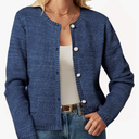 ZANZEA Knit Cardigan Sweater Casual Long Sleeve Open Front Button Down Pockets Lady Jackets 2024 Fall Fashion Outwear, Royal, XL