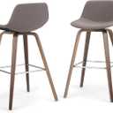 SIMPLIHOME Randolph Counter Stools (Set of 2) - 28 Inch Seat Height Upholstered Bentwood Kitchen Seats in Mocha Woven Fabric, Mid Century Modern Seating with Curved Backrest and Chrome Footrest