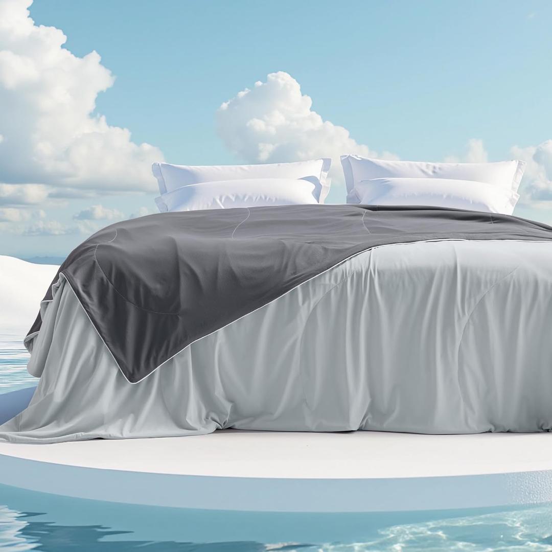 Bedsure Cold Blankets for Sleeping - Lightweight Summer Blanket King Size for Bed, Cooling Ice Breathable Double-Sided Bedding Essentials for Hot Sleepers as Gifts, Grey, 108x90 Inches (Glacier Gray/Dark Grey)