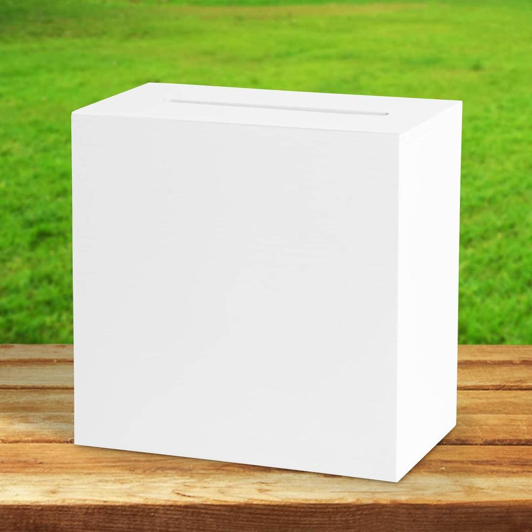 Fowecelt White Wooden Wedding Card Box, Large DIY Card Gift Box for Wedding Reception, Graduation Party, Bridal Shower, Keepsake Party Favor, Cosmetic Home Decor (10 x10 x 5.5 Inch)