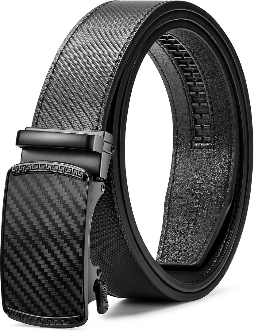 SKiporty Mens Belt,Ratchet Belts for Men Leather 1 3/8'' Adjustable for Dress Jeans,Comfort Trim to Fit