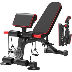 Adjustable Weight Bench, Utility Workout Bench Foldable Incline Decline Benches for Home Gym Full Body Workout, Load 600LBS (Black)