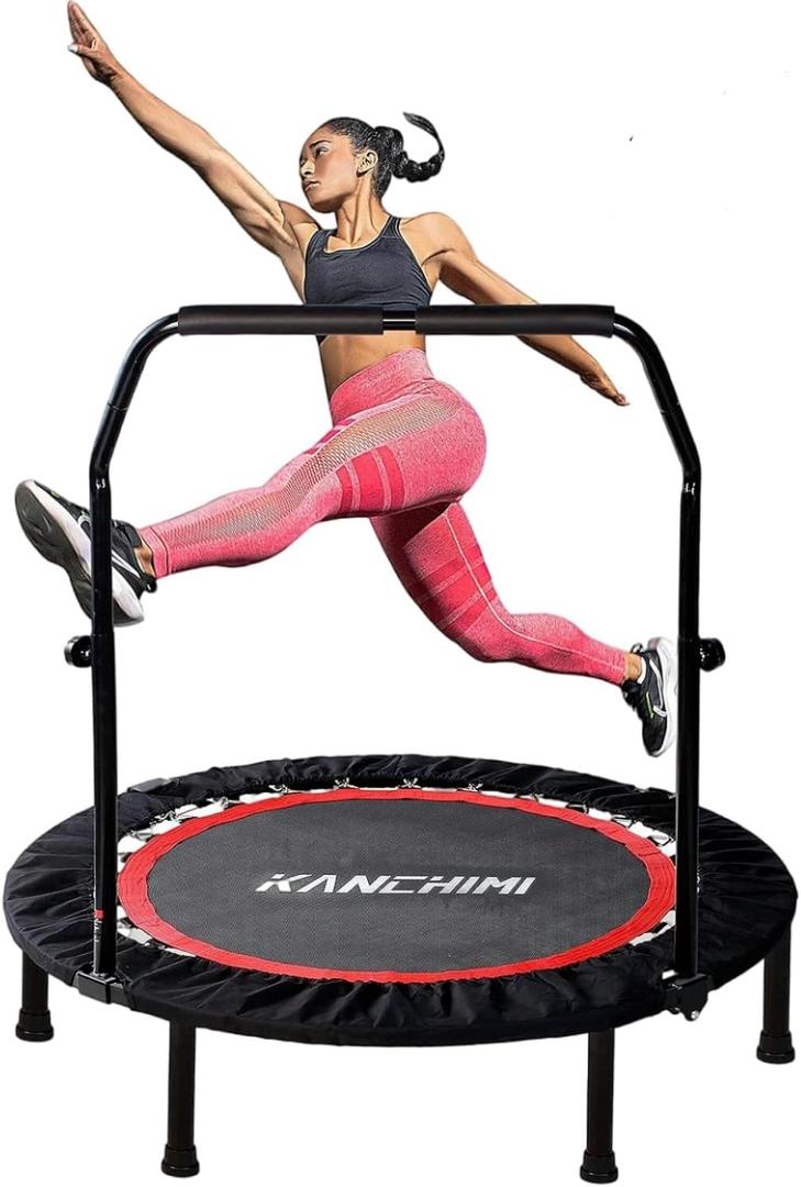 Kanchimi 40" 48" Folding Mini Fitness Indoor Exercise Workout Rebounder Trampoline with Handle, Max Load 330lbs (Black)
