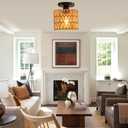 Ceiling Light Fixture,Hand-Woven Rattan Flush Mount Ceiling Light,Farmhouse Light Fixtures Ceiling Mount Boho for Hallway Bedroom Kitchen Entryway Living Room