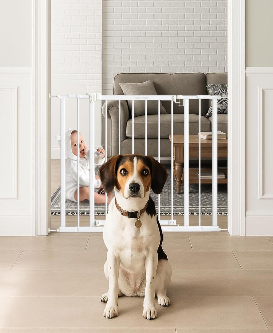 Baby Gate for Stairs, 28.5"-40" Adjustable Width, 30" Height, Dog Gate for Doorways with Pressure & Wall Mount Kits, Baby Safety Gate for Stairs, Doorways, and Indoor Use (white28.5-40",30")