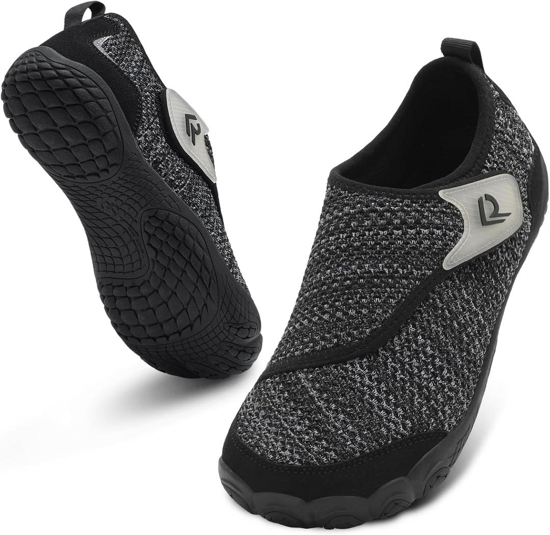 relxfeet Walking Shoes Women Men Wide Toe Box Barefoot Shoes Adjustable Diabetic Shoes Zero Drop Slip On Sneakers for Edema Swollen Feet (Black Gray, 39)