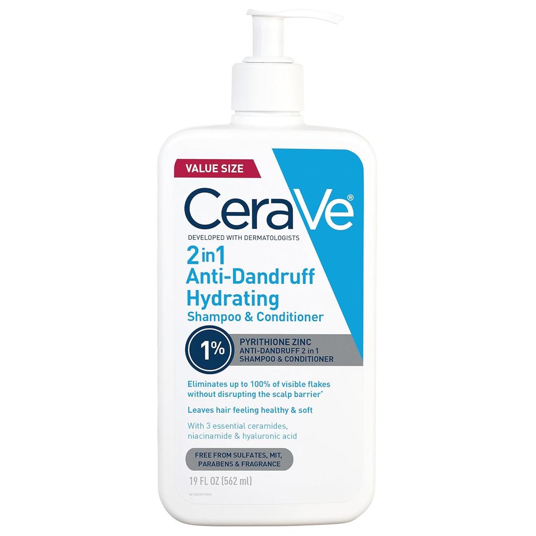 CeraVe 2 In 1 Hydrating Anti Dandruff Shampoo And Conditioner, 1% Pyrithione Zinc Dandruff Treatment, Color Safe & Sulfate Free Shampoo And Conditioner, Helps Eliminate Dandruff & Relieve Itchy Scalp (19 Fl Oz (Pack of 1))
