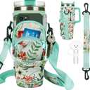Water Bottle Holder Carrier Bag with Large Phone Pocket,Neoprene Water Bottle Carrier with Strap for Stanley 40 OZ Tumbler, Wrap Around Drink Purse Cup Holder with Straw Cover Accessories