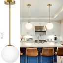 Bagood 8" Globe Pendant Light Gold Mid Century Modern Light Fixture Globe Pendant Lights Kitchen Island Milk Glass Pendant Light Brushed Brass Finished with Milk Glass Lampshade for Dining Room
