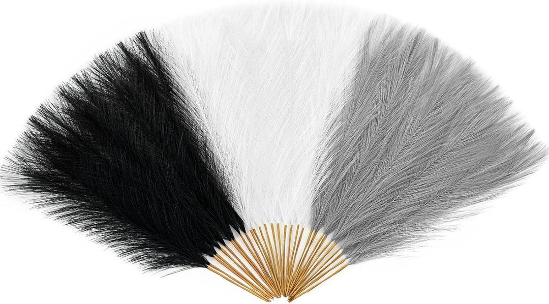 Alecono 30Pcs Pampas Grass Decor, 17" Black Pampas Grass Decor Flower Arrangement and Vase Filler for Boho Home Wedding Party Decoration(Black, White, Grey)